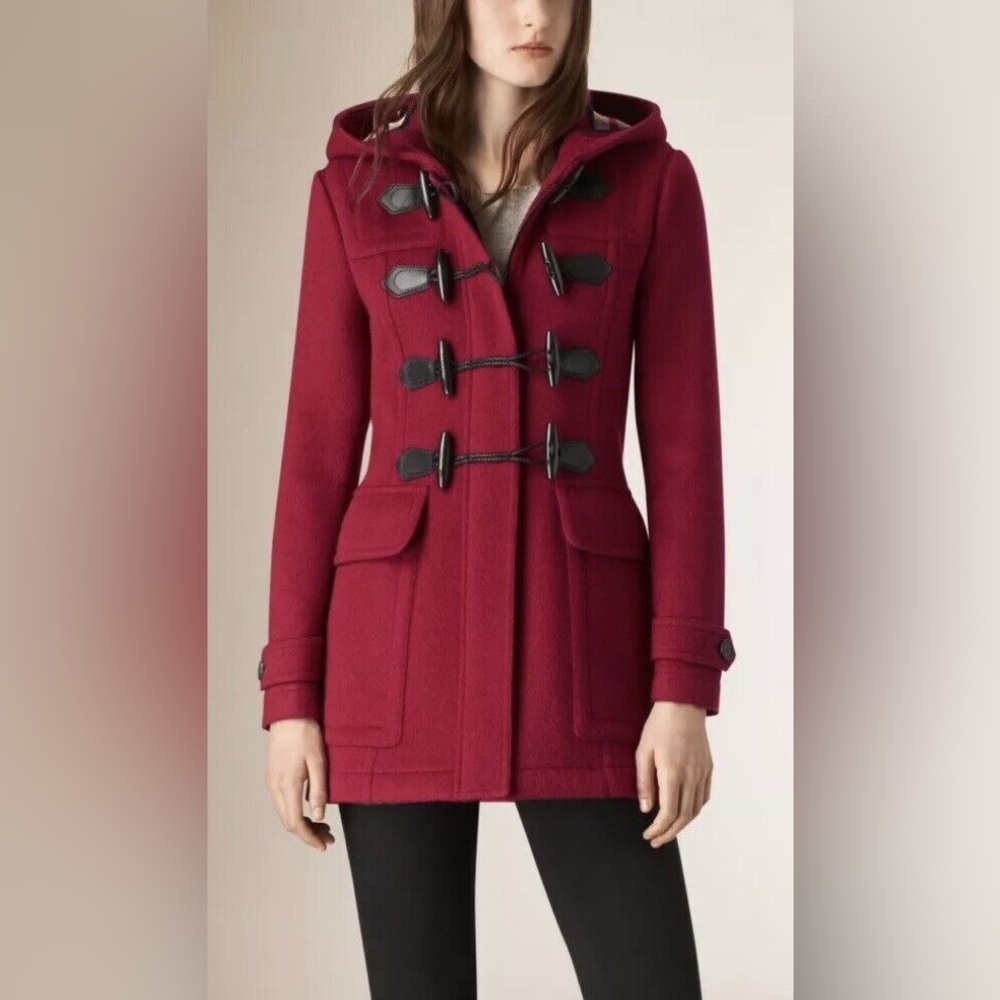 Burberry Brit Blackwell Wool Toggle Duffle Coat Dark Red- US 12